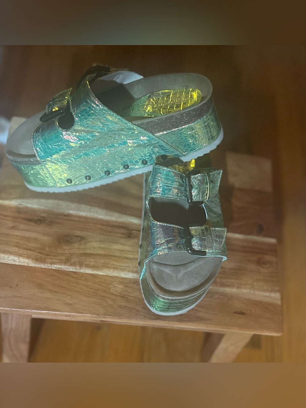 Jeffrey Campbell Rule Breaker Platform Sandals Holographic Platform Sandals